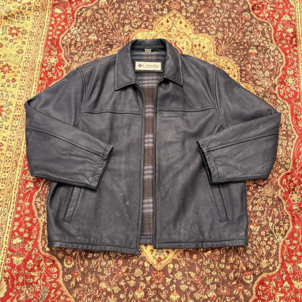Columbia 2000s 100% Leather Jacket with Plaid Lining XL Vintage